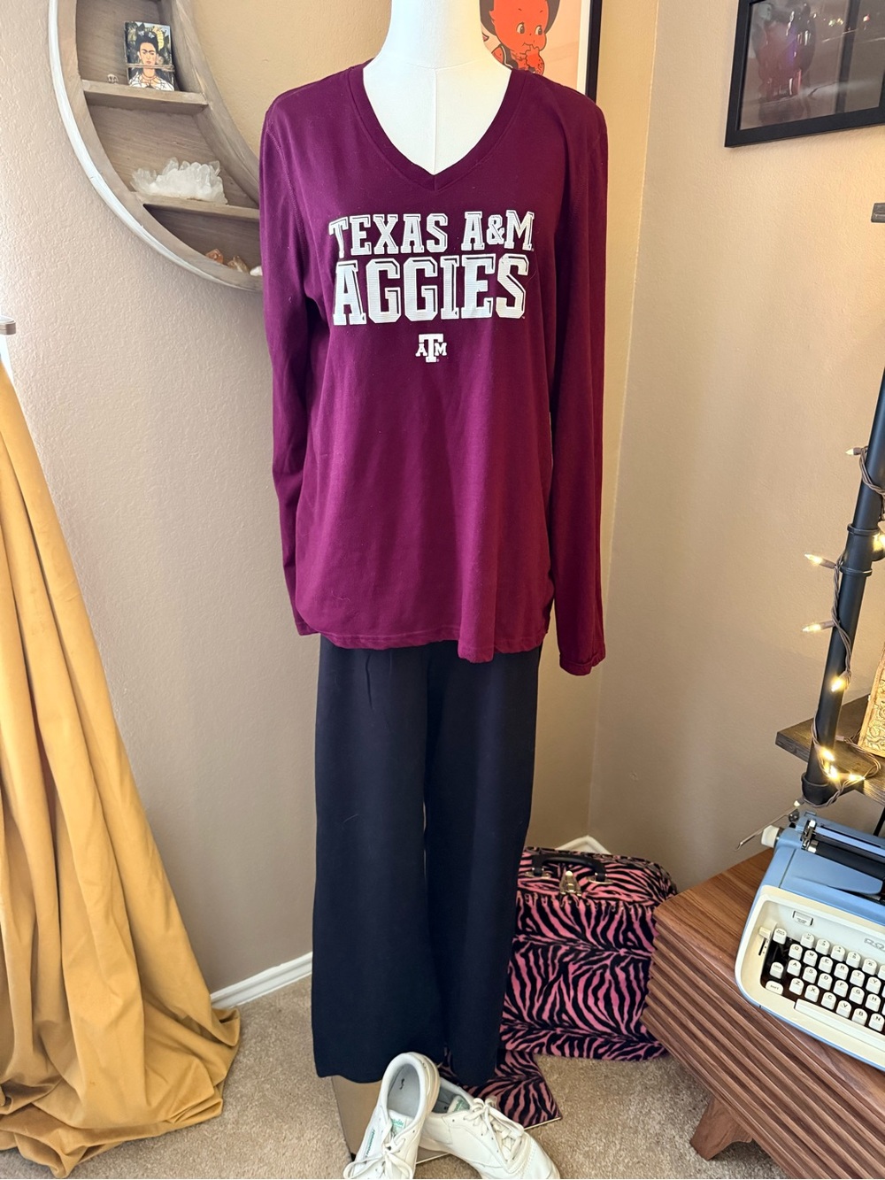 Aggies Maroon V-Neck Long Sleeve Top